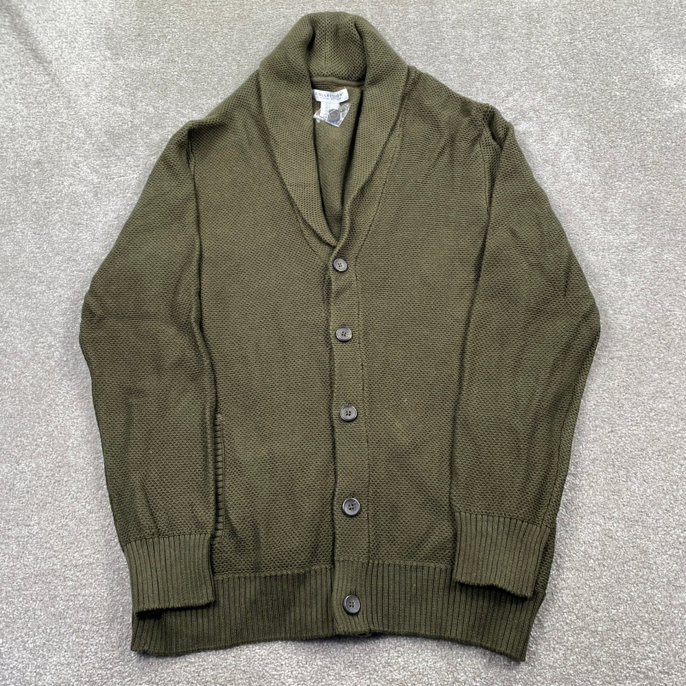 Collection by Michael Strahan Cardigan Mens Medium Olive Shawl Collar Cotton